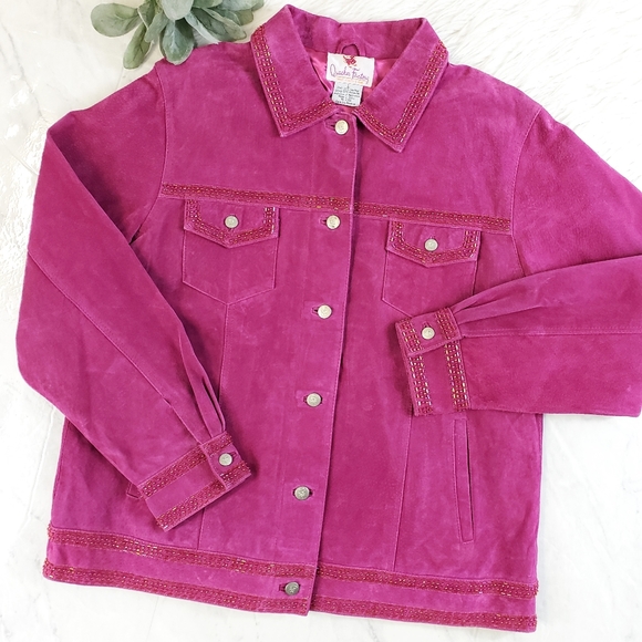 Quacker Factory Jackets & Blazers - Quacker Factory Fuchia Pink Beaded Leather Jacket